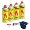 Plynový hořák + 4X plynové kartuše Alpen Camping Butan Gas 400ml