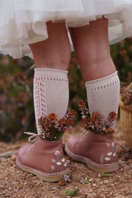 Podkolienky s háčkovaným vzorom - Light Beige