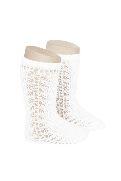 Podkolienky s háčkovaným vzorom - Biela
