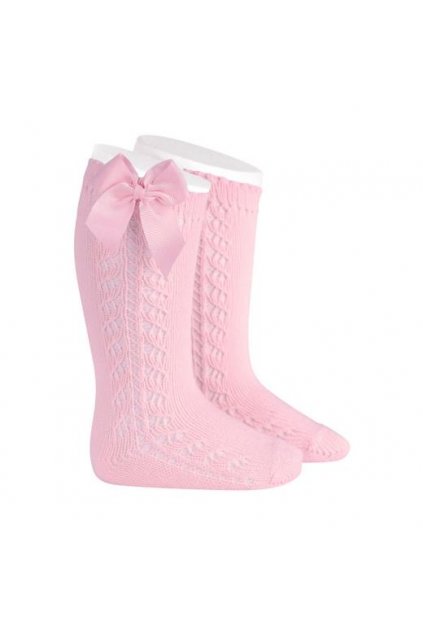claze lunghe cotone caldo traforato fiocco grosgrain rosa
