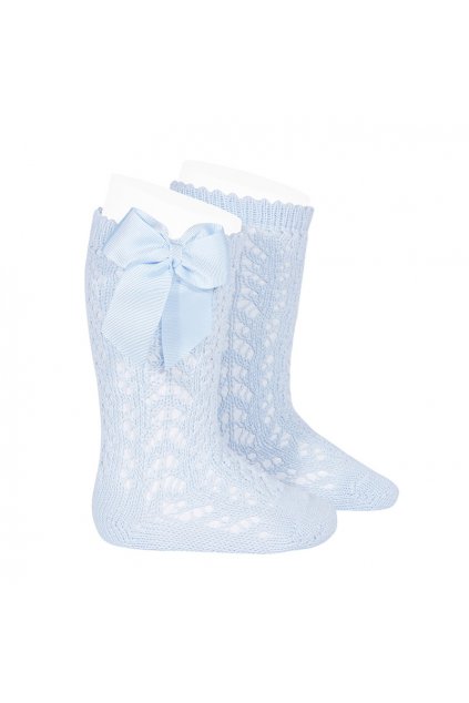Háčkované podkolienky s mašľou - Baby Blue