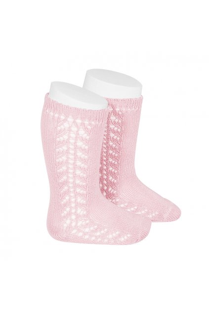 side openwork knee high warm cotton socks pink