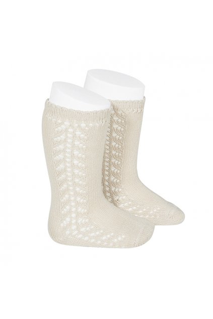 side openwork knee high warm cotton socks linen