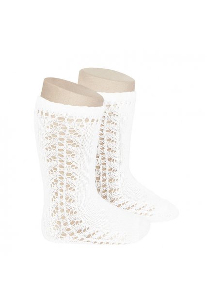 side openwork knee high warm cotton socks white