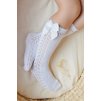 Podkolienky s mašľou s háčkovaným vzorom - Biela