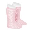 side openwork knee high warm cotton socks pink