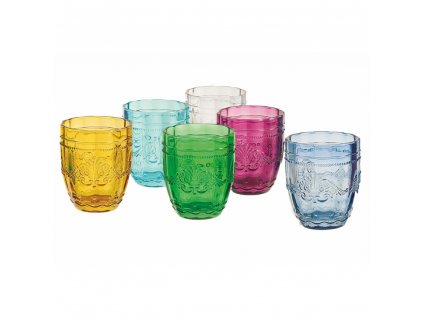 barevné sklenice na vodu s arabeskovou výzdobou