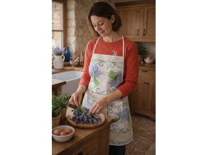 Kuchyňská zástěra - Provence - krémově-béžová