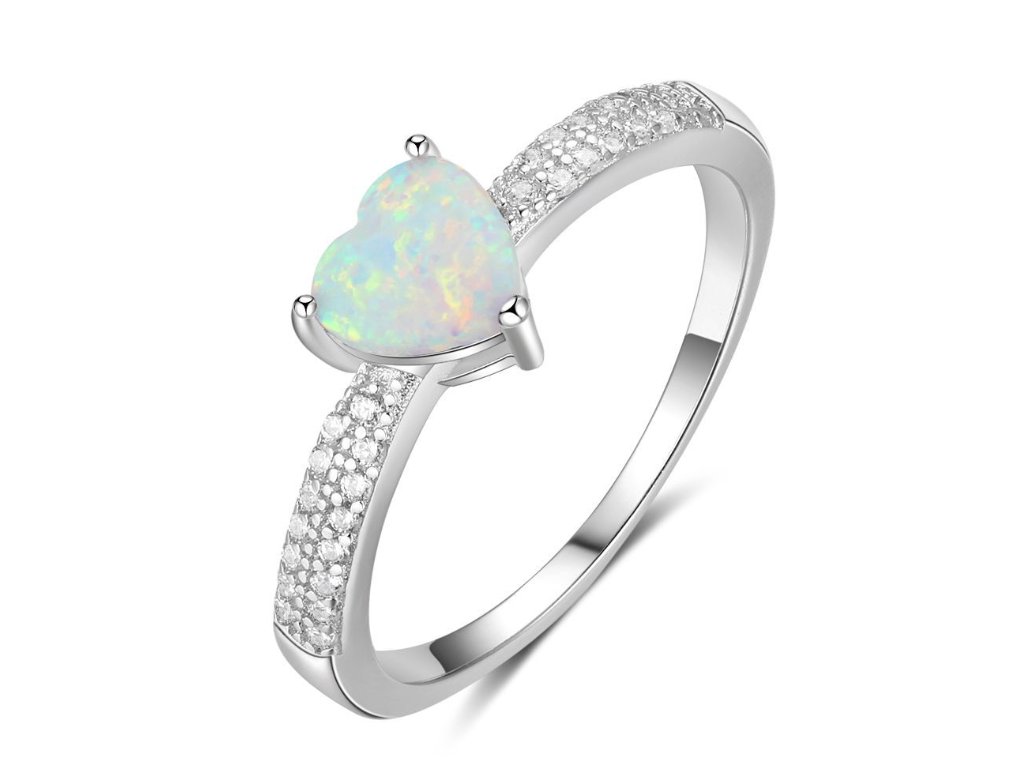 5293 Stříbrný prsten BÍLÉ OPÁLOVÉ SRDCE Ag 925; ≤1,8 g. - Stříbrné šperky  OLIVIE