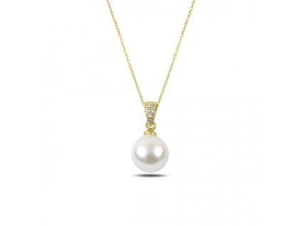 Stříbrný pozlacený náhrdelník s bílou perlou.