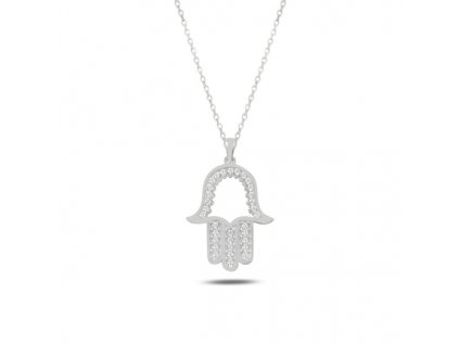 Stříbrný náhrdelník HAMSA od OLIVIE. Ochranný symbol.