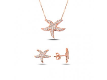 Sada stříbrných šperků HVĚZDICE ROSE růžově pozlacená ze stříbrnictví OLIVIE.
