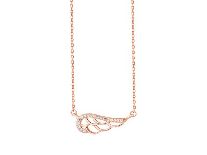 Stříbrný náhrdelník ANDĚLSKÉ KŘÍDLO ROSE růžově pozlacené, vánoční dárek pro ženu ze stříbrnictví OLIVIE.