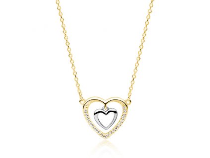 Stříbrný náhrdelník SRDCE V SRDCI pozlacený od OLIVIE, krásný valentýnský dárek pro ženu.