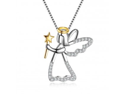 Stříbrný náhrdelník ANDĚL se zlatou hvězdou od OLIVIE