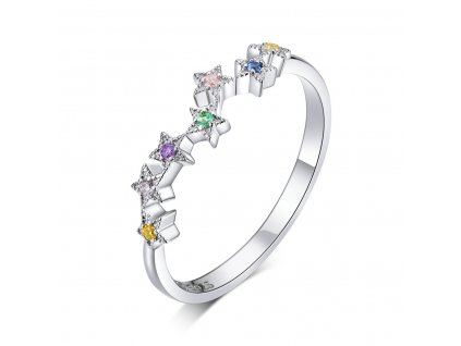 Stříbrný romantický a pohádkový prsten HVĚZDIČKY s vícebarevnými zirkony od OLIVIE