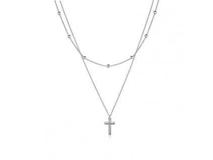 Stříbrný náhrdelník KŘÍŽEK se dvěma řetízky, choker s kuličkami. Od OLIVIE.
