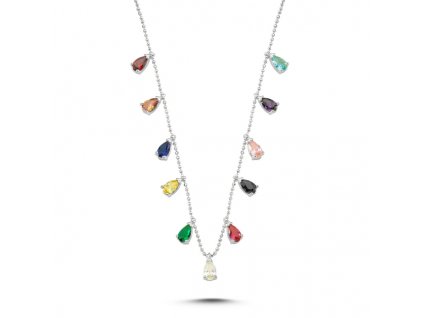 Stříbrný náhrdelník COLORS s barevnými zirkony od OLIVIE. Nastavitelná délka řetízku.