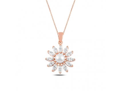 Stříbrný perlový náhrdelník ROSE & CZ růžově zlacený od OLIVIE