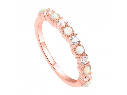 Luxusní stříbrný prsten ROSE růžově zlacený s opály a zirkony od OLIVIE