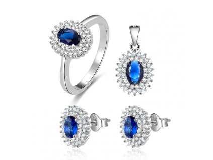 Stříbrná sada šperků SAFÍR s tmavě modrými zirkony od OLIVIE. Luxusní dárek pro ženu k narozeninám nebo Vánocům.