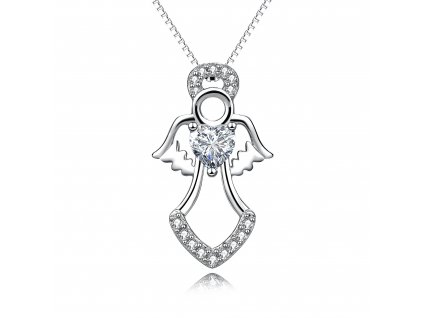 Stříbrný náhrdelník ANDĚL se srdíčkem od OLIVIE. Nejkrásnější dárek pro ženu k narozeninám, Vánocům, Valentýnu.