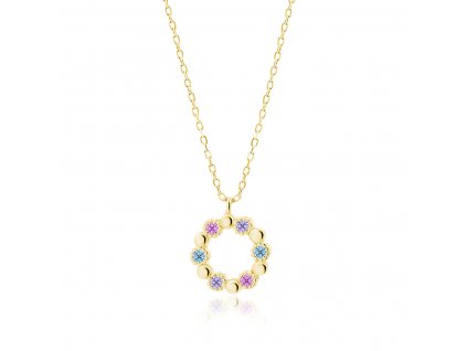 Stříbrný náhrdelník KRUH GOLD pozlacený s vícebarevnými zirkony od OLIVIE