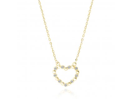 Stříbrný náhrdelník SRDCE GOLD pozlacený se zirkony od OLIVIE. Dárek z lásky k narozeninám, Valentýnu, výročí, Vánocům.