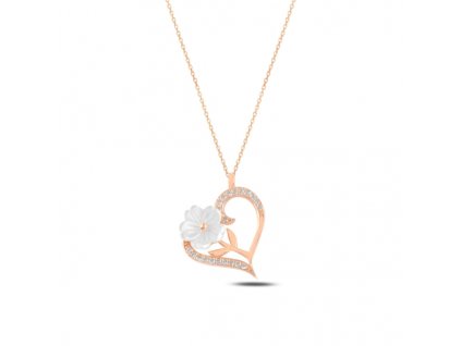 Stříbrný náhrdelník PERLEŤOVÁ KVĚTINA V SRDCI růžově pozlacený od OLIVIE. Nejkrásnější dárek z lásky. Dárek k Valentýnu, Vánocům, narozeninám.