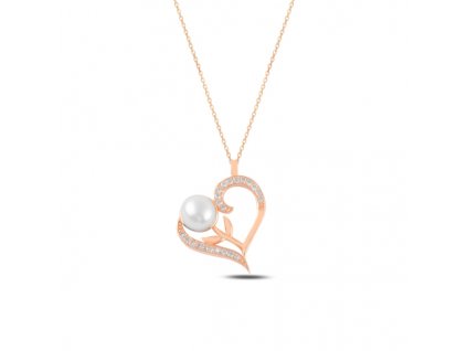 Stříbrný náhrdelník PERLA V SRDCI ROSE, krásný dárek pro manželku, přítelkyni, maminku, babičku k Vánocům nebo narozeninám, Valentýnu. Koupíte na OLIVIE.cz