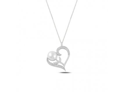 Stříbrný náhrdelník PERLA V SRDCI rhodiovaný od OLIVIE. Krásný dárek z lásky pro ženu k Vánocům, narozeninám, Valentýnu od OLIVIE.cz