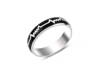 Pánský stříbrný černý prsten TLUKOT SRDCE koupíte u OLIVIE.