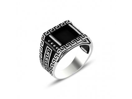 Pánský masivní stříbrný prsten ČERNÝ ONYX. Krásný dárek pro muže - vyberte si u OLIVIE.