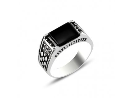 Pánský stříbrný prsten ČERNÝ s markazitem. Luxusní dárek pro partnera koupíte u OLIVIE.ONYX