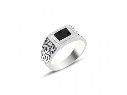 Pánský prsten ze stříbra 925/1000 s černým onyxem.