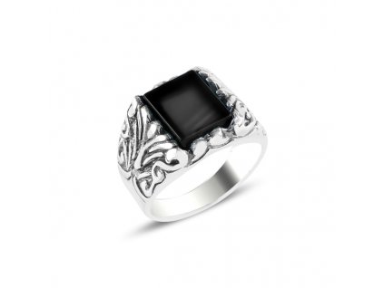 Pánský masivní stříbrný prsten ČERNÝ ONYX. Vyberte si u OLIVIE. Luxusní dárek pro muže.