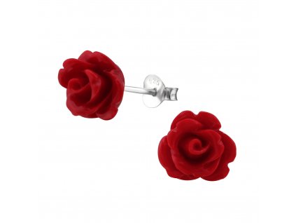stříbrné náušnice v kombinaci s červenou plastovou růžičkou ROZÁRIE od OLIVIE