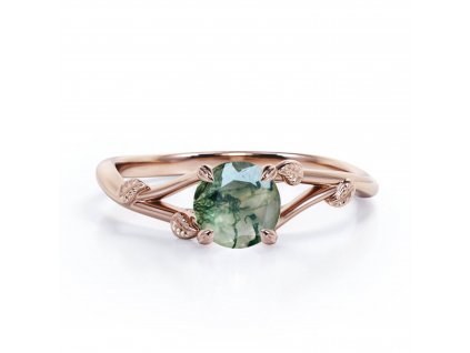Stříbrný zásnubní prsten přírodní kámen MECHOVÝ ACHÁT růžově pozlacený ze stříbrnictví od OLIVIE.
