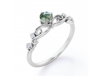 Stříbrný prsten přírodní zelený kámen MECHOVÝ ACHÁT ze stříbrnictví od OLIVIE.