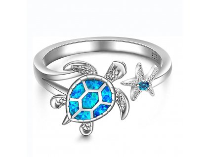 Stříbrný prsten MOŘSKÁ ŽELVA s modrým opálem.