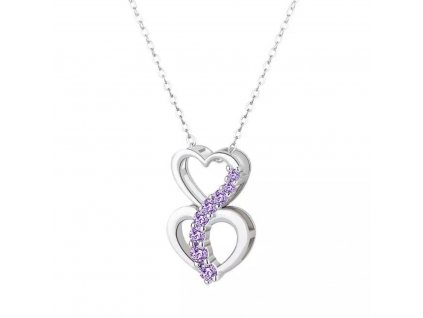 Stříbrný náhrdelník SRDCE VIOLET s fialovými zirkony. Krásný dárek z lásky pro ženu! Koupíte ve stříbrnictví OLIVIE.