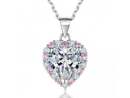 Romantický a něžný stříbrný náhrdelník SRDCE s růžovými a čirými zirkony. Jedná se o hodnotný a krásně propracovaný šperk, jehož kvalita a romantický vzhled ve vás zanechají silné pocity lásky a štěstí.