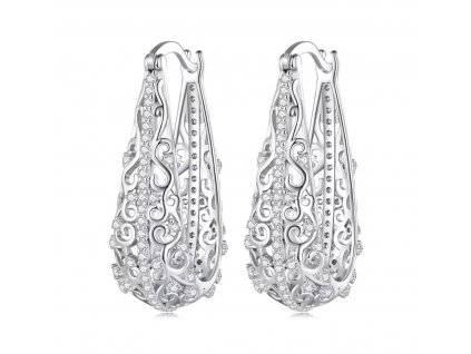 Stříbrné oválné dlouhé luxusní náušnice s francouzským zapínáním ze stříbrnictví OLIVIE.