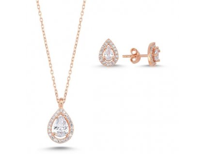Stříbrná sada šperků KAPKA ROSE - růžově pozlacená ze stříbrnictví OLIVIE. Krásný dárek pro ženu.