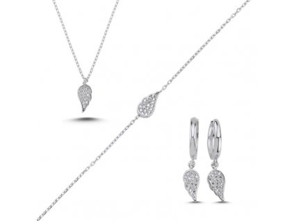 Sada stříbrných šperků ANDĚLSKÁ KŘÍDLA - náhrdelník, náušnice, náramek. Stříbrnictví OLIVIE.