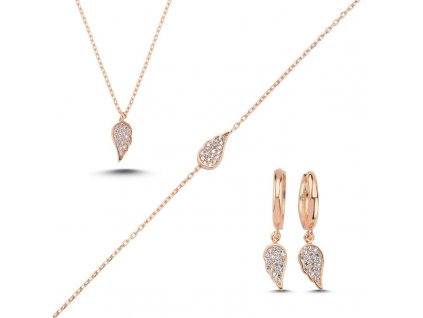 Sada stříbrných šperků ANDĚLSKÁ KŘÍDLA ROSE růžově pozlacená ze stříbrnictví OLIVIE.