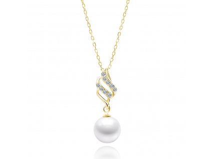 Stříbrný náhrdelník BÍLÁ PERLA GOLD pozlacený 14K zlatem ze stříbrnictví OLIVIE.