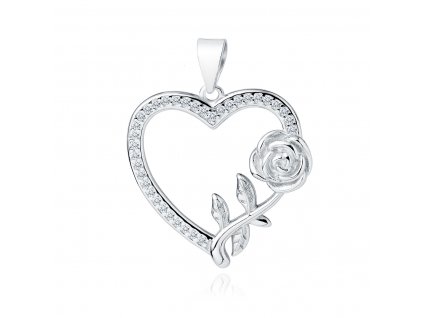 Stříbrný přívěsek RŮŽE V SRDCI. Nejkrásnější dárek z lásky pro ženu. Stříbrnictví OLIVIE.