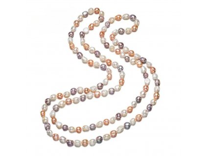 Dlouhý 160 cm perlový náhrdelník z vícebarevných světlých perel o velikosti 8 mm. Pravé sladkovodní barokní perly AA. Stříbrnictví OLIVIE.