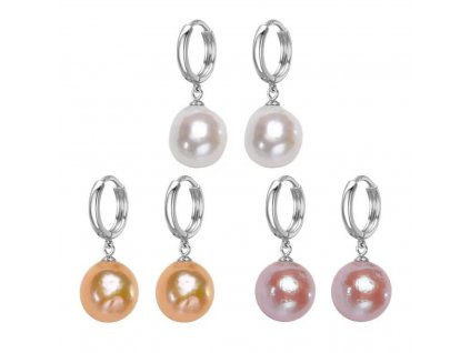 Perlové kroužkové náušnice BAROKO ve třech barvách. Perly jsou pravé sladkovodní kultivované barokní AAA o velikosti 11 mm až 12 mm. Stříbrnictví OLIVIE.